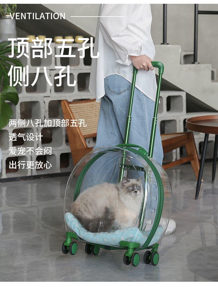 猫包网红两只大容量猫狗航空箱宠物透明拉杆太空舱便携外出泡泡箱详情5