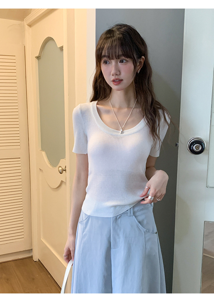 U领冰丝针织衫短袖女修身夏季基础短款T恤上衣2025新款详情16