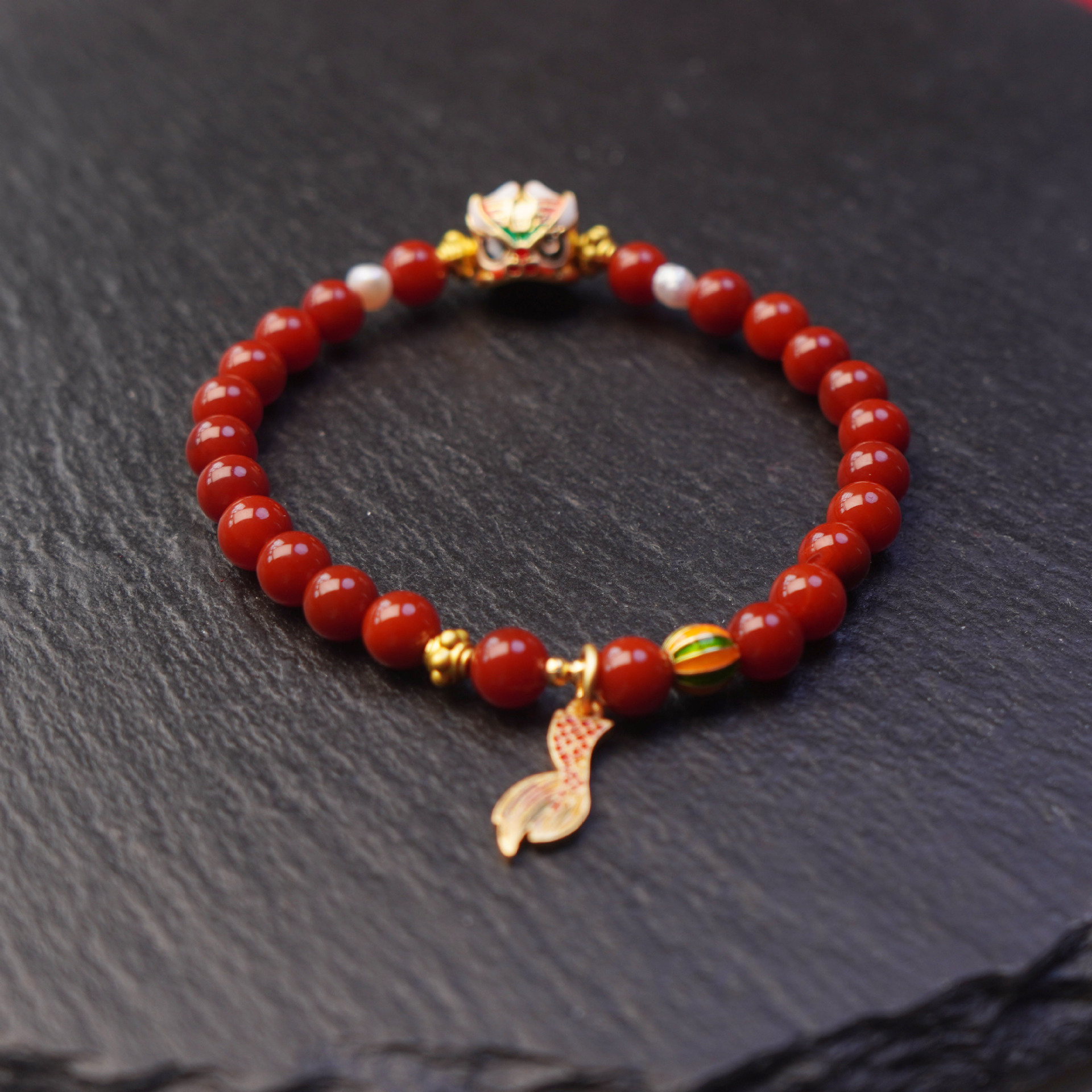 Nine Purple Li Fire Red Agate dragon Head and Tail agate beaded bracelet for women to attract wealth, traditional Chinese style gift and accessory pic 12