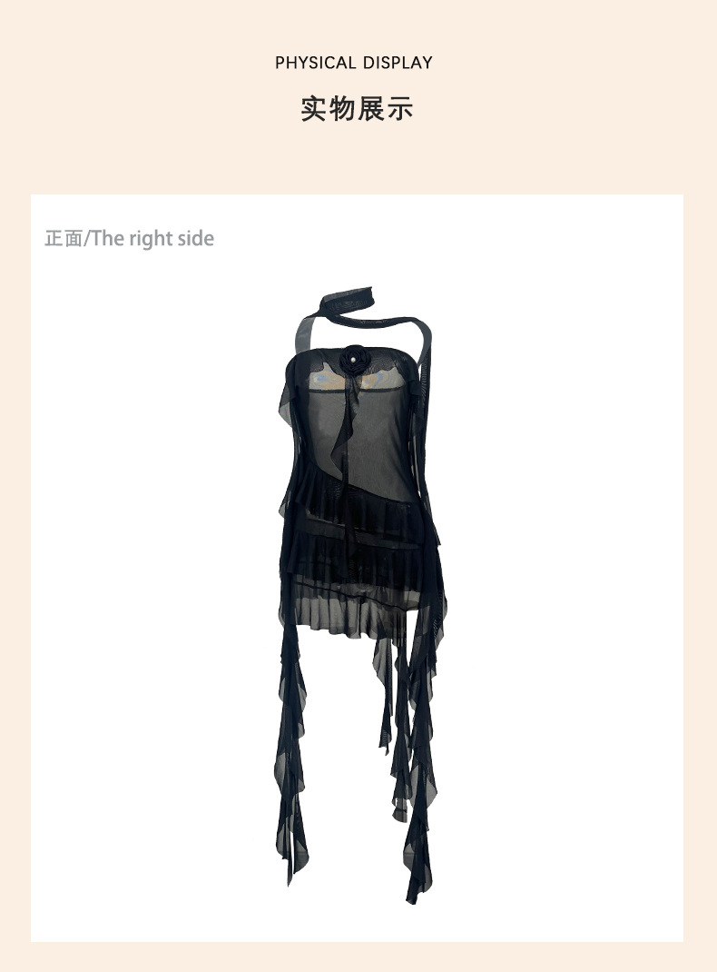 菲韵挂脖网纱飘带性感睡裙多色透视诱惑修身设计女士情趣睡衣975详情17