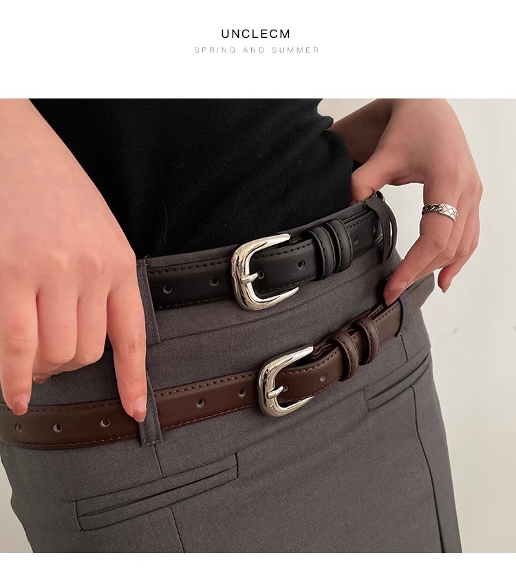 简约百搭皮带裤子女士新款腰带黑色韩国学生韩系裤带细款免打孔详情1