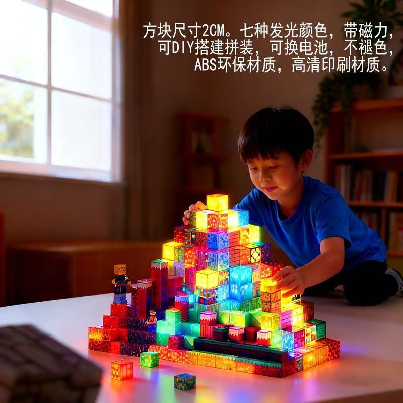 我的磁力方块灯光发光积木磁吸玩具儿童拼装搭建模型益智礼物磁性详情4