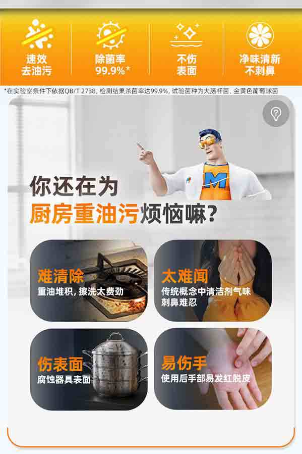 威猛先生厨房重油污清洁剂 油烟机灶台油渍清洗厨房重油污净批发详情3