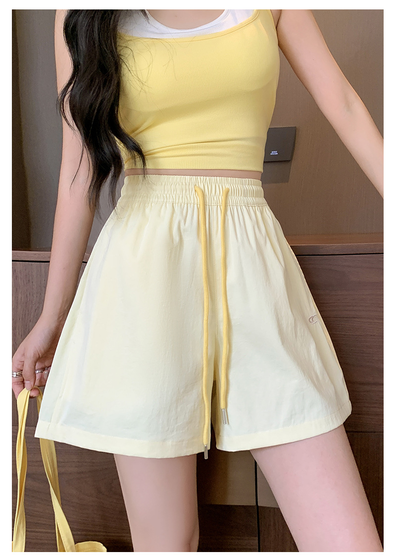 诗之韵速干不易皱刺绣短裤女高腰休闲运动阔腿百搭时尚马卡龙短裤详情18