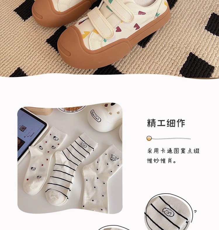 Wholesale of Chinese-style white mid-calf socks for women, summer thin anti-odor socks, Japanese-style cute cartoon sweat-absorbing spring and autumn long socks pic 11
