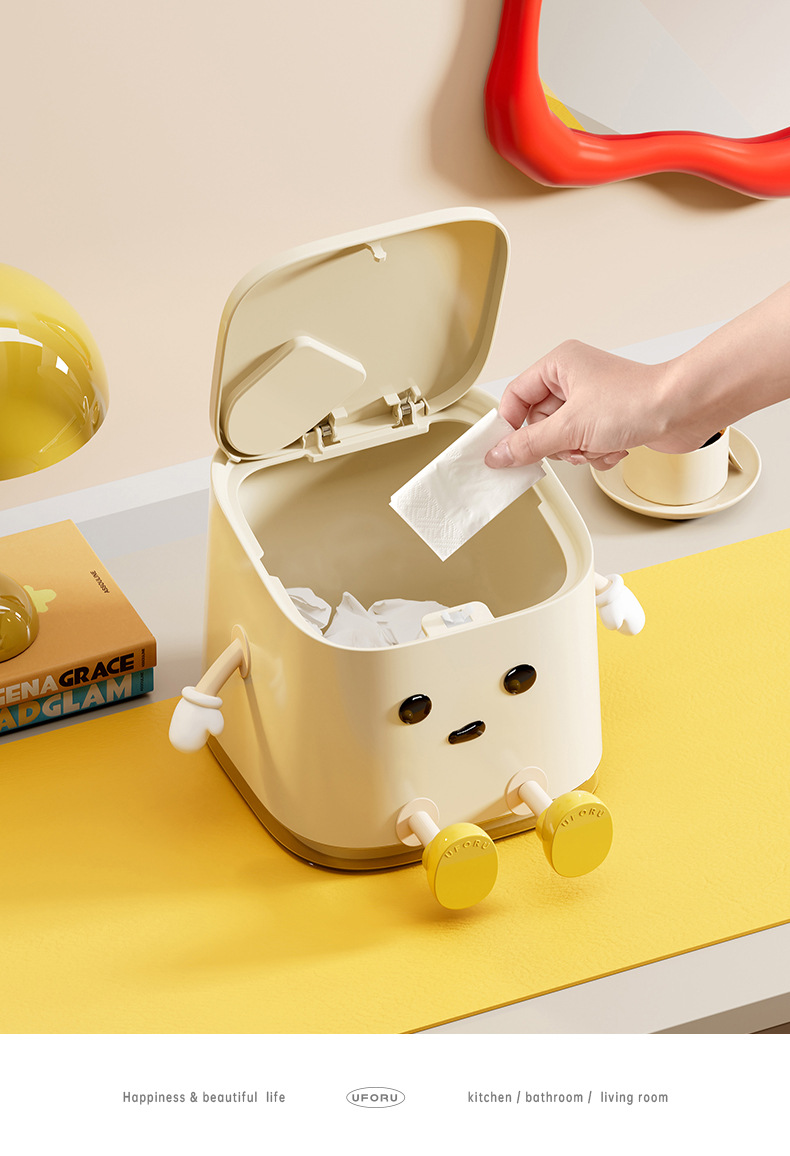 桌面迷你垃圾桶家用高颜值客厅卧室奶油风按压带盖垃圾筒一件起批详情16