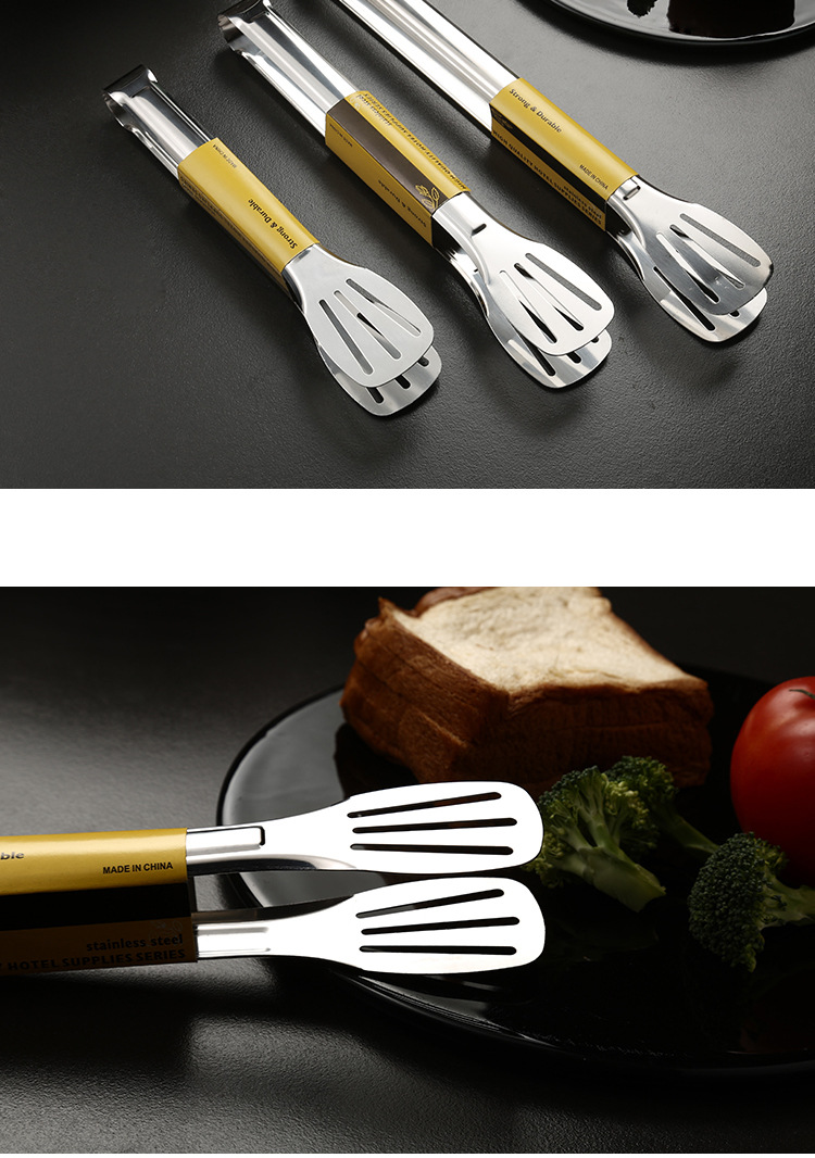 Wholesale stainless steel thickened steak tongs for barbecue, kitchen food, barbecue meat tongs, vegetable ice tongs, bread baking tools pic 8