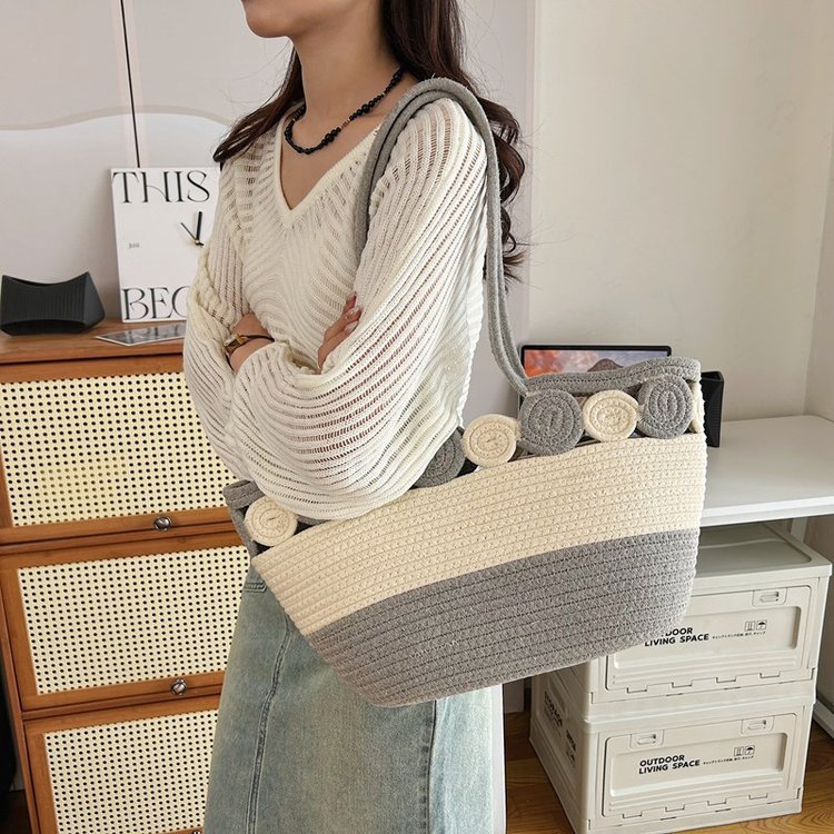 2024新款菜篮子沙滩包女士单肩腋下包韩版编织水桶包小众设计详情7