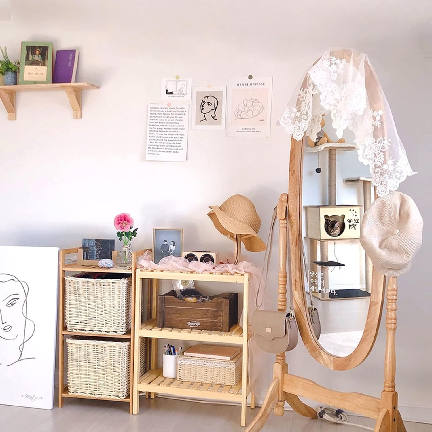 复古实木家用穿衣镜落地圆形法式全身镜ins风网红少女怀旧试衣镜详情4