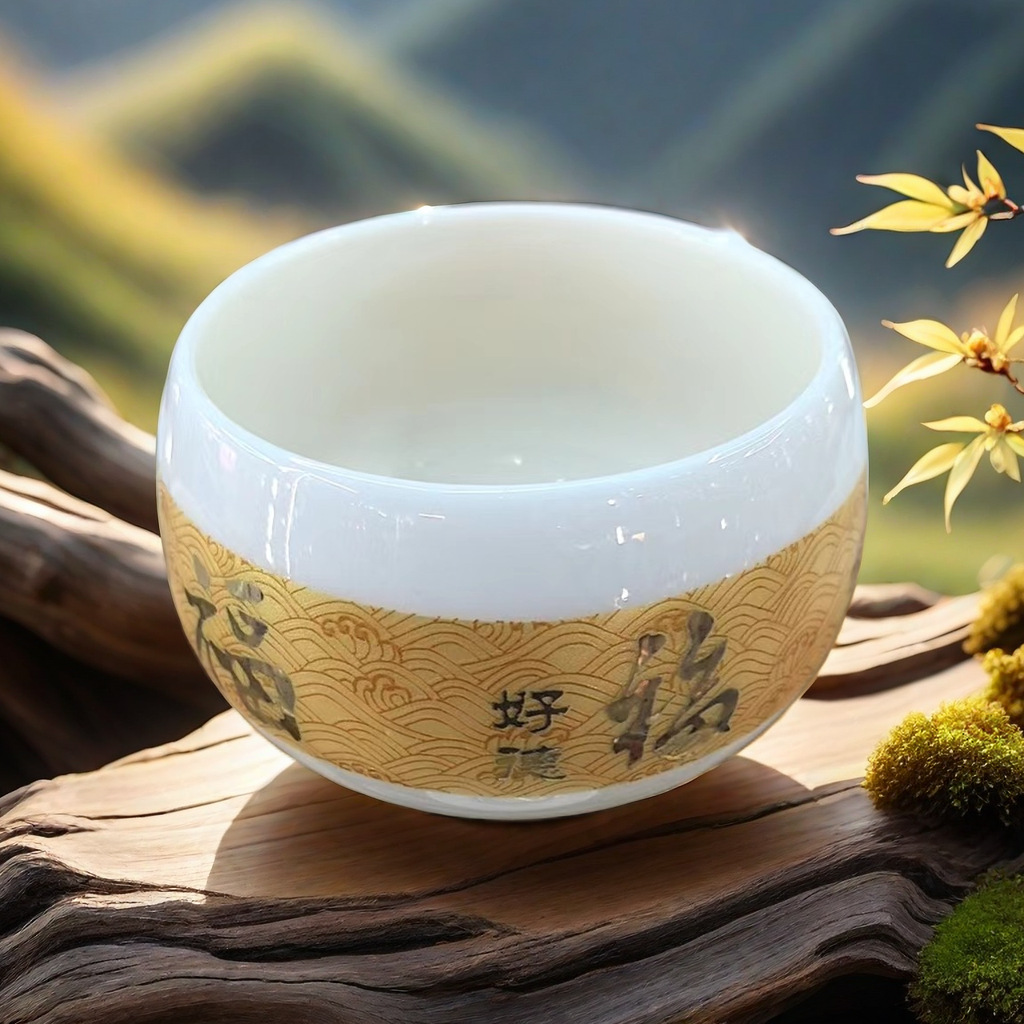 羊脂玉罗汉杯主人杯陶瓷堆金福杯功夫茶茶具品茗杯个人礼品节日详情4