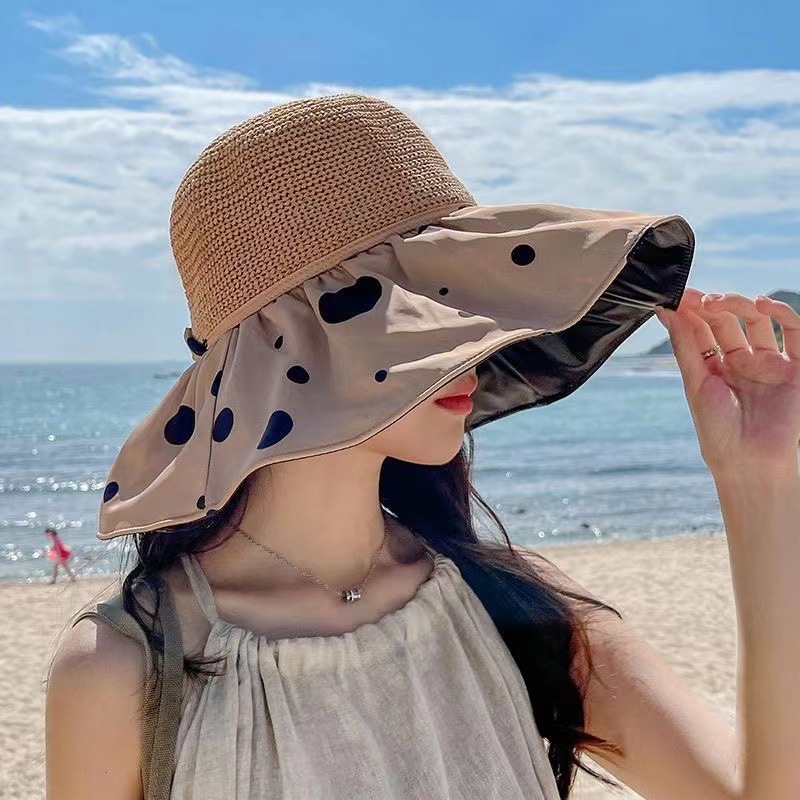 新款夏季百搭户外遮阳帽大帽檐渔夫帽便携防晒太阳帽蝴蝶结女士帽详情14
