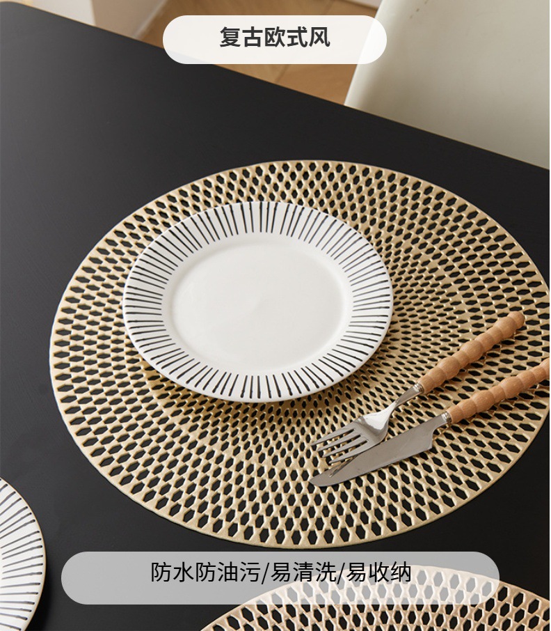 Nordic light luxury round hollowed-out placemats and table MATS, simple waterproof, anti-slip and heat-insulating MATS, Western placemats, injection-molded coasters for home use pic 2