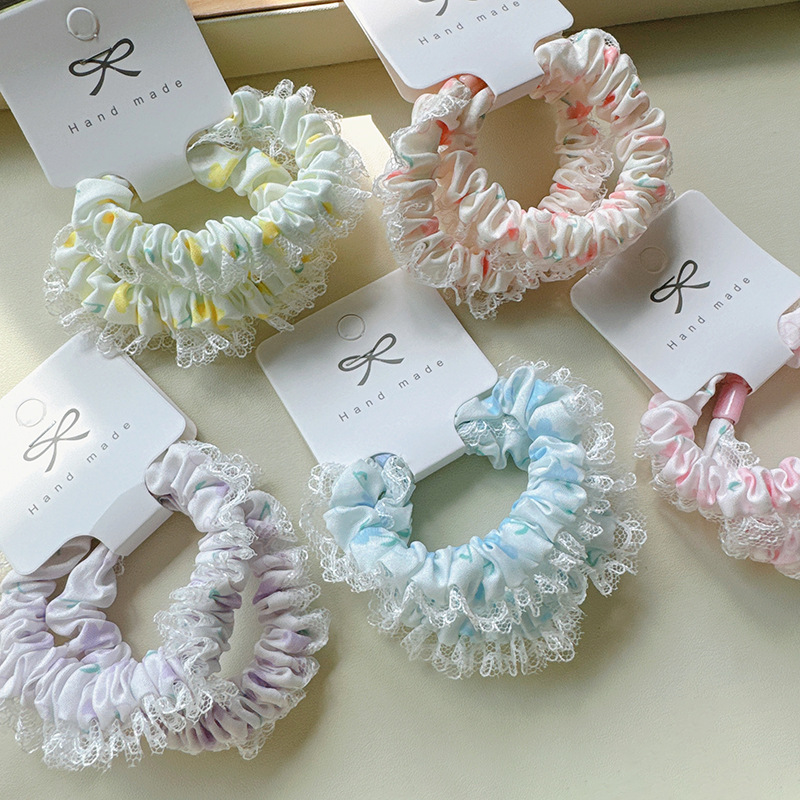 2条装小清新碎花气质小肠发圈蕾丝花边布艺头绳少女心发绳发饰女详情2