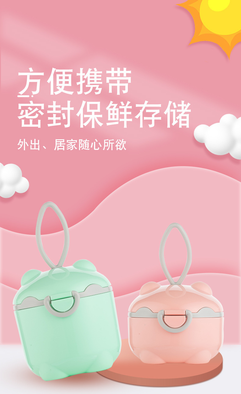 Wholesale large-sized cartoon milk powder boxes, single-layer large-capacity portable milk powder boxes, baby food boxes, snack boxes with spoons pic 1