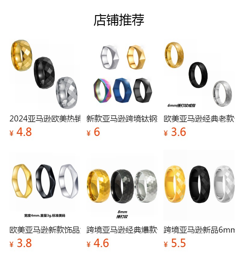 2024 Cross-border source Amazon new Product 4mm couple rings, four-sided geometric ring jewelry, titanium steel ring pic 1
