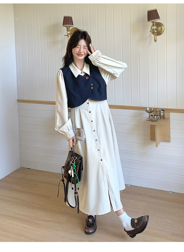 法式气质穿搭牛仔马甲连衣裙套装女2025秋季新款衬衫裙超火两件套详情13