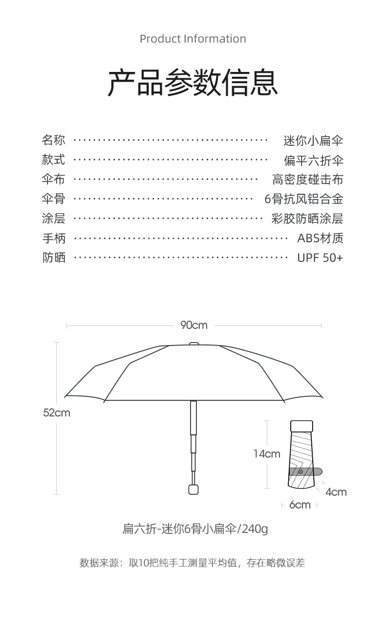 新款扁六折遮阳卡片伞彩胶伞小清新雨伞晴雨太阳伞口袋伞一件代发详情25