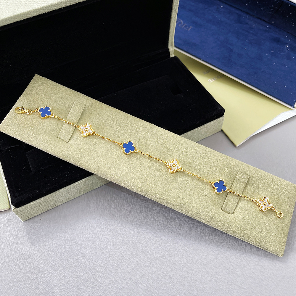 v金高版本厚镀18k金迷你五花六花四叶草手链不掉色高级感红玛瑙详情29