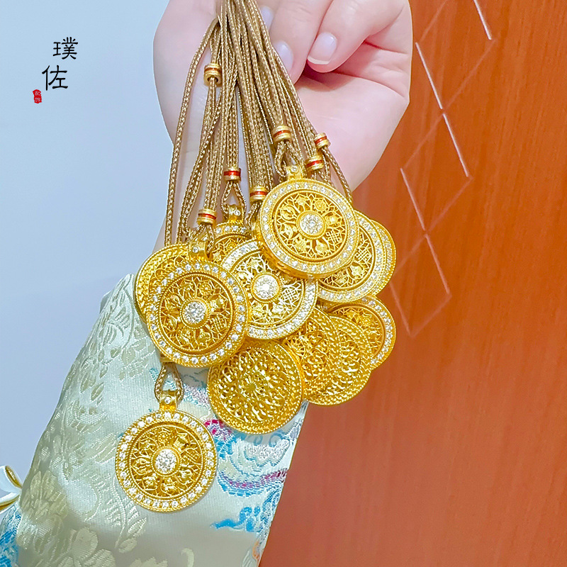久不掉色越南沙金镶钻吉祥八宝罗盘如意绳项链可旋转吊坠毛衣链女详情6