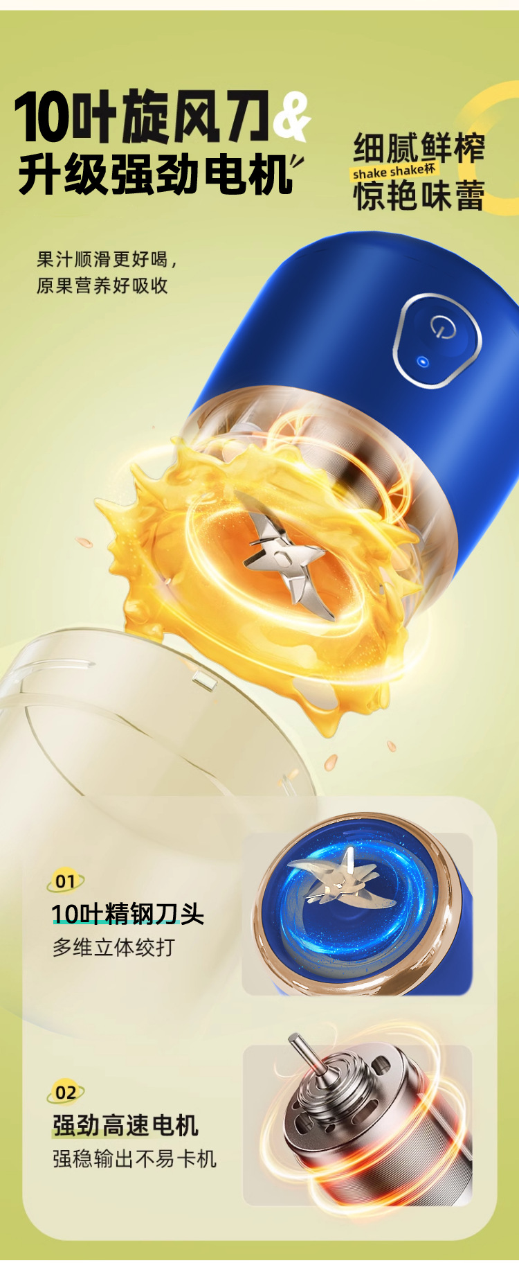 跨境榨汁机便携式小型水果搅拌机高效家用多功能果汁机电动榨汁杯详情6