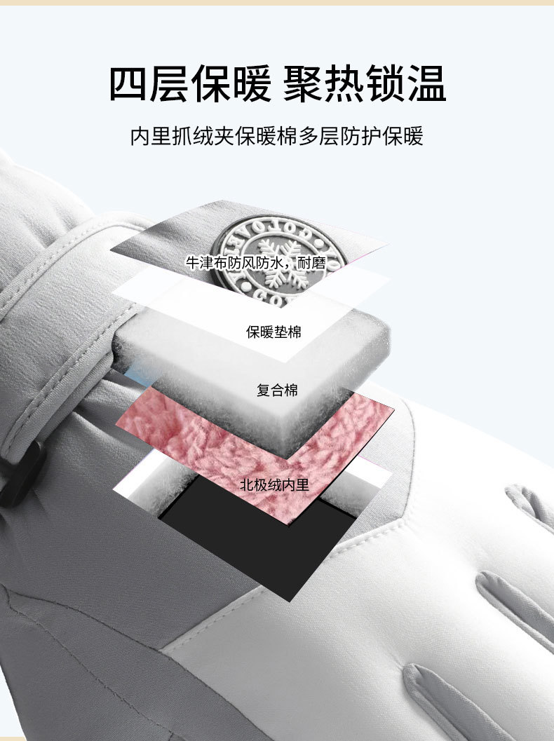照登升冬季滑雪手套男女防泼水防风保暖加厚防滑触屏骑行开车手套详情7