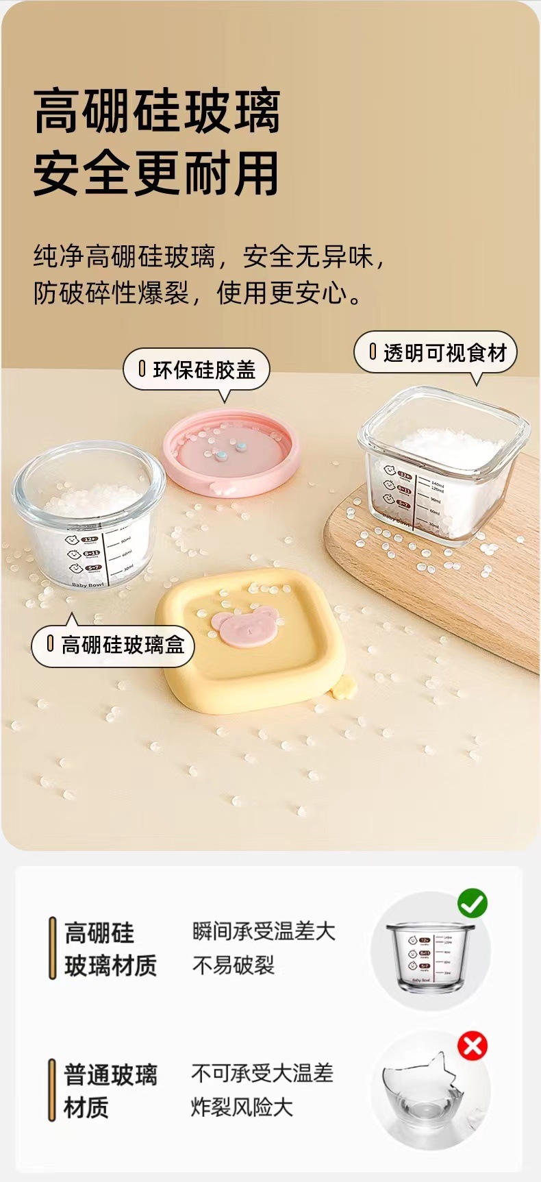 宝宝辅食碗玻璃保鲜储存可蒸煮蛋羹碗婴儿辅食盒迷你便携餐具耐热详情7