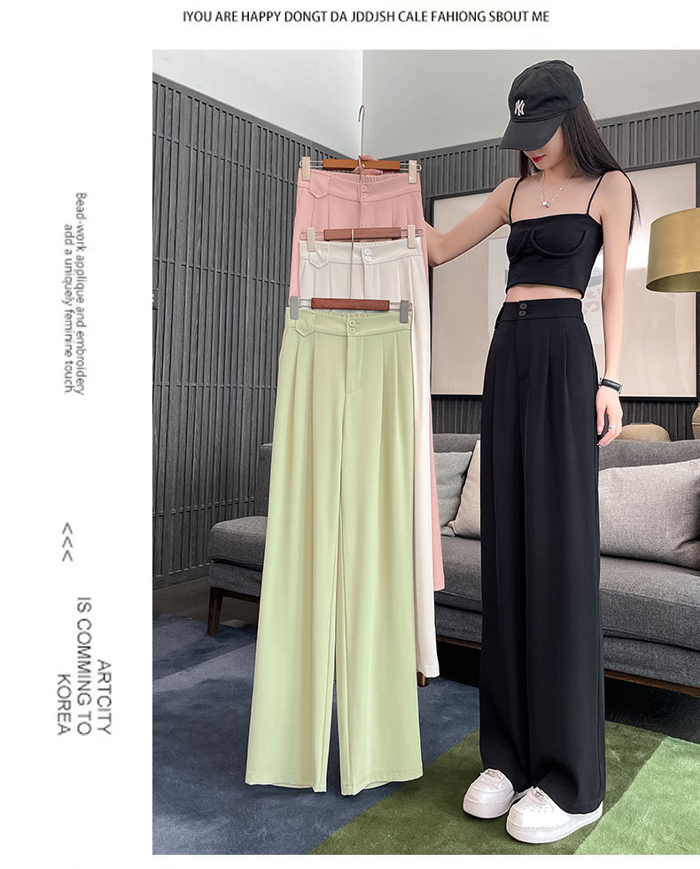 高腰西装裤女2024夏季新款窄版阔腿裤松紧弹力垂感裤子薄款直筒裤详情21