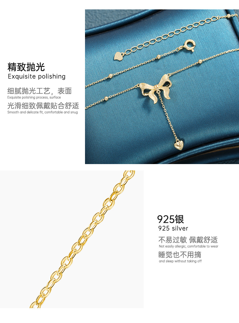 影响力饰品跨境在逃公主黄金色蝴蝶结项链长款毛衣链爱心吊坠流苏锁骨链女详情11
