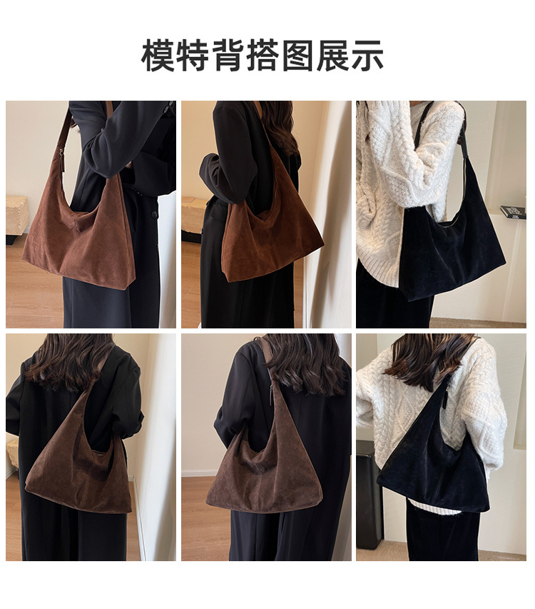 Retro matte tote bag, autumn and winter bag, commuter underarm bag, large-capacity single-shoulder tote bag, simple single-shoulder bag for women pic 8