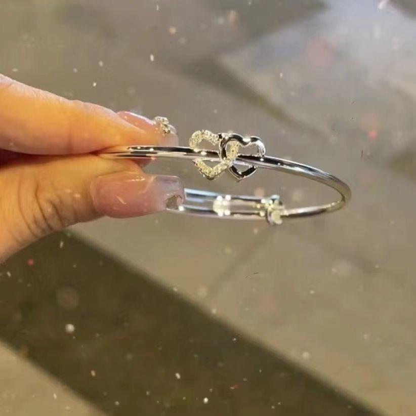 Heart-to-heart Heart-shaped bracelet, double heart push-pull adjustable bracelet, sweet and unique Instagram design, perfect for your girlfriend and best friend pic 6