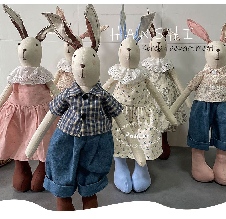 新款韩系可爱站立兔兔玩偶手工穿衣棉麻居家摆件儿童安抚玩偶礼物详情2