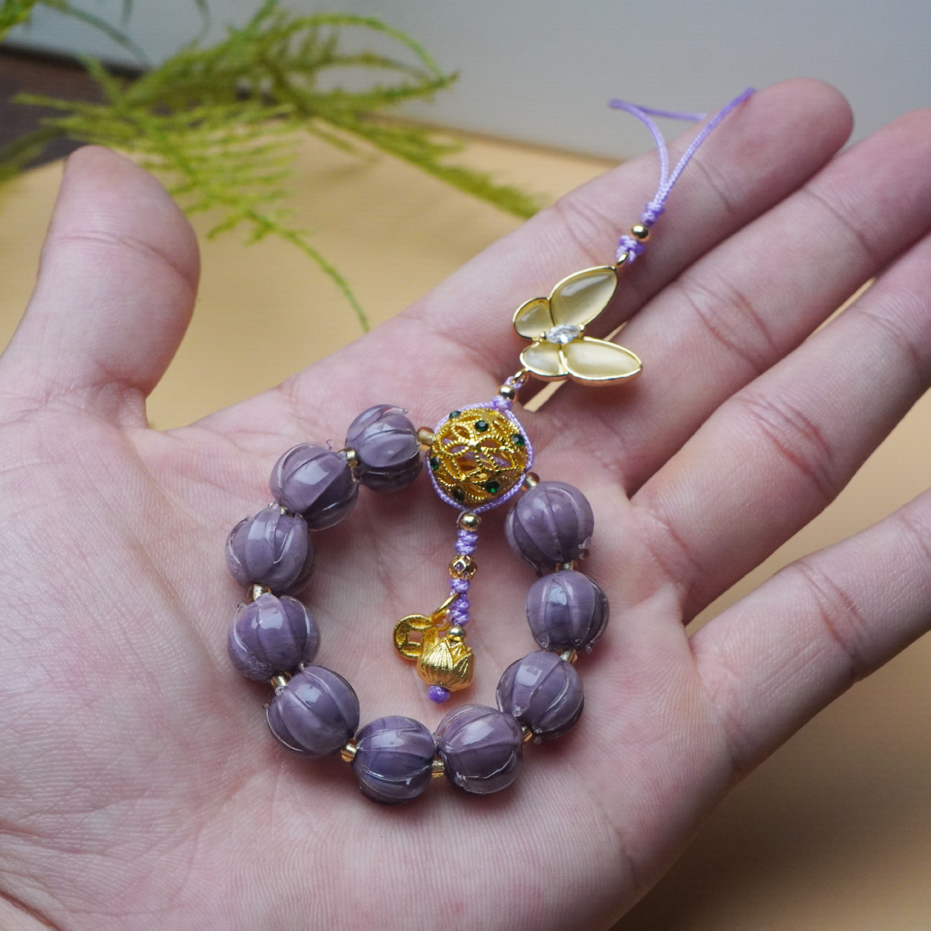 寺庙同款暮山紫琉璃铃兰花串珠国风手机车挂挂件装饰包包饰品挂饰详情4