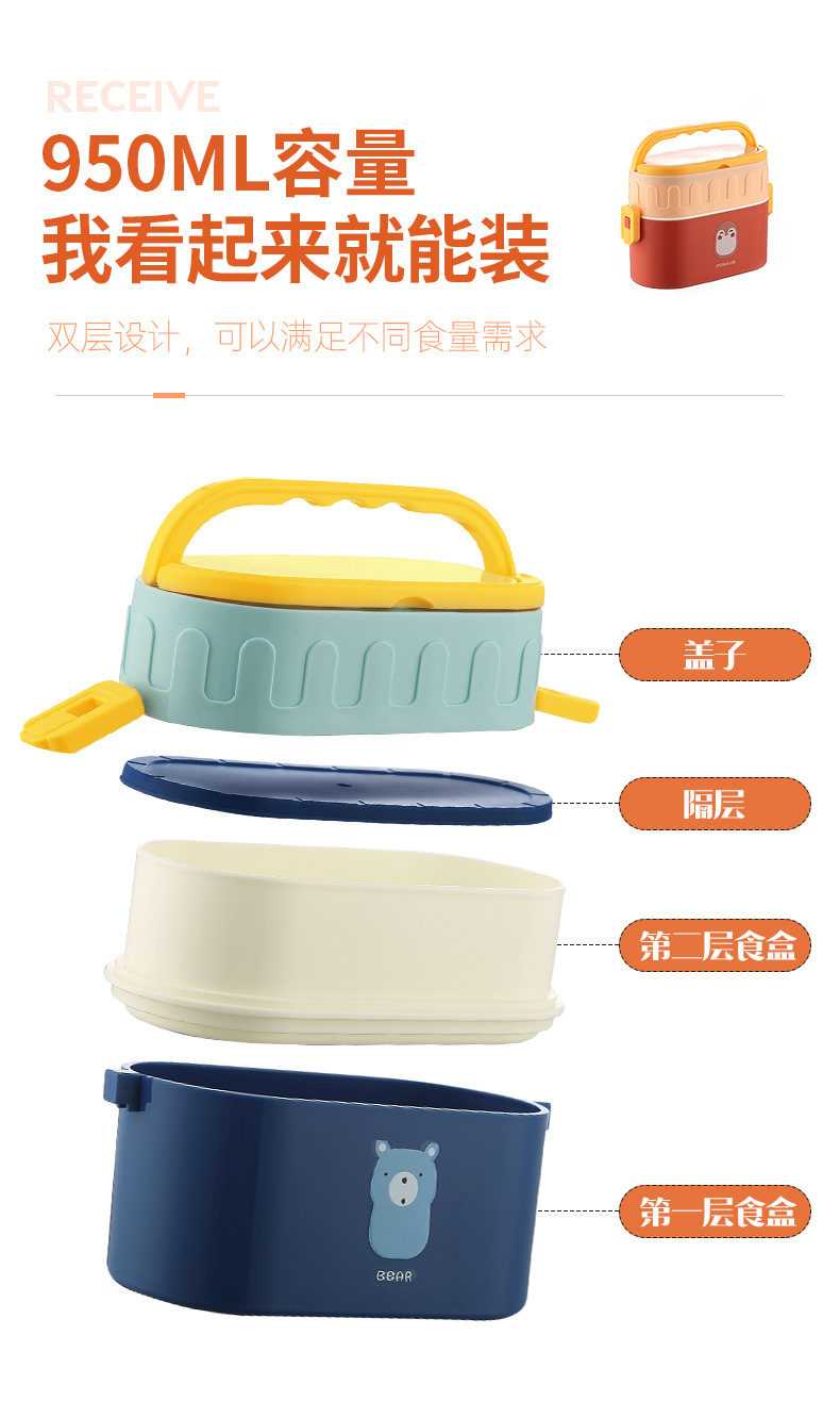 食品级学生上班族便携手提餐盒椭圆形卡通可微波加热午餐盒便当盒详情5