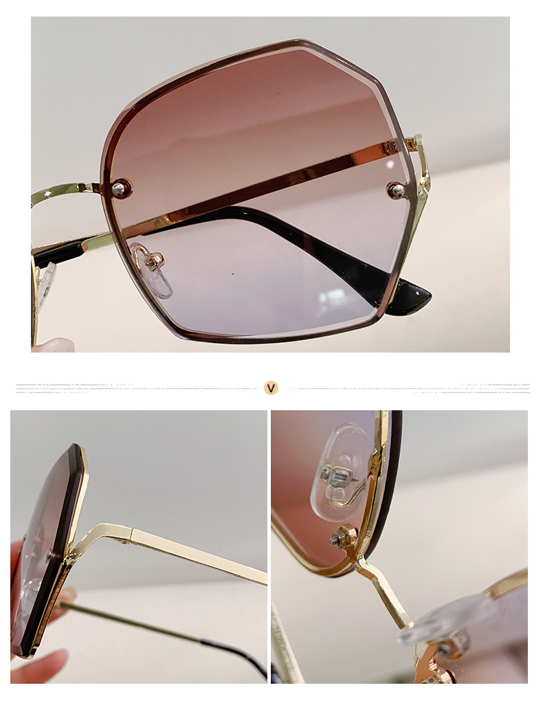 New frameless edge-cut sunglasses for women, fashionable and versatile metal sunglasses for large faces, slimming and UV protection glasses pic 4