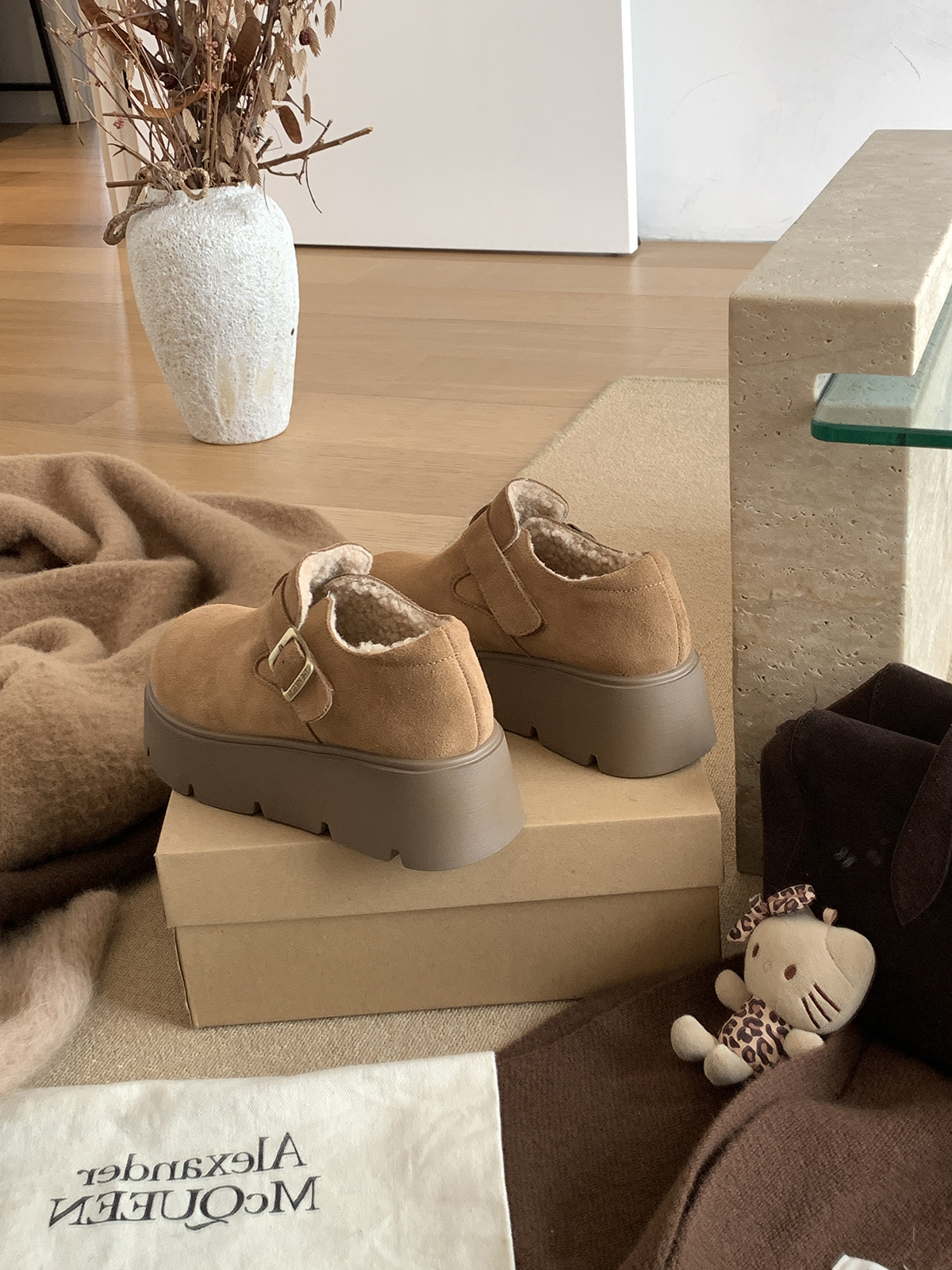 MARCO&JOYCE厚底增高勃肯鞋女冬季新款加绒松糕一脚蹬乐福鞋单鞋详情14