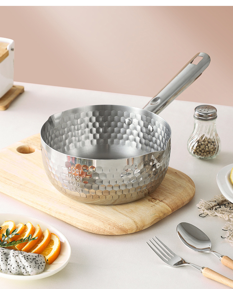 Japanese-style stainless steel snow flat pot, food-grade non-coated hammer texture non-stick pot, instant noodle soup pot, noodle cooking pot, household milk pot pic 20