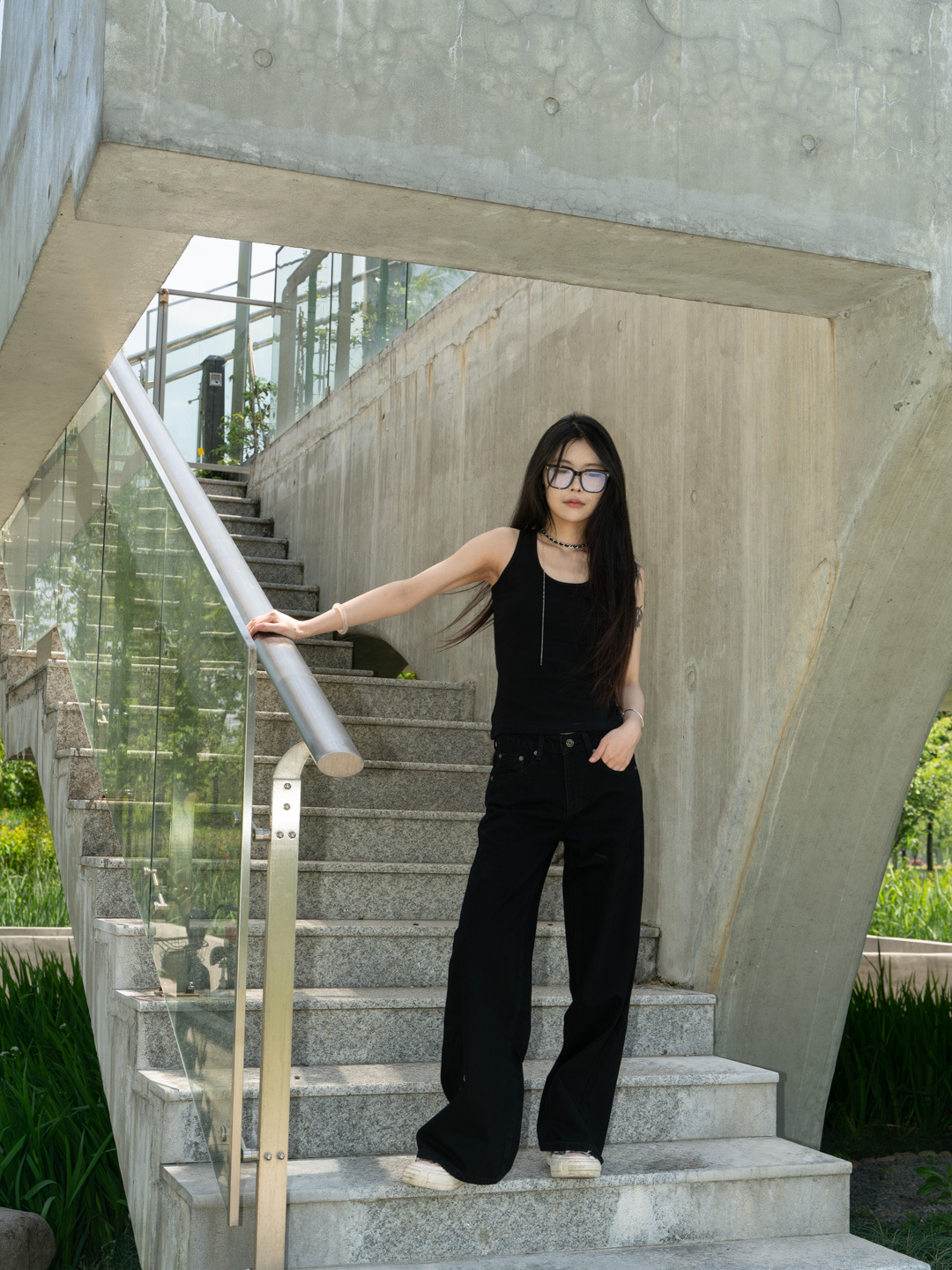 New simple and casual style, versatile wide-waist, slimming black loose wide-leg jeans for women 3048 pic 10