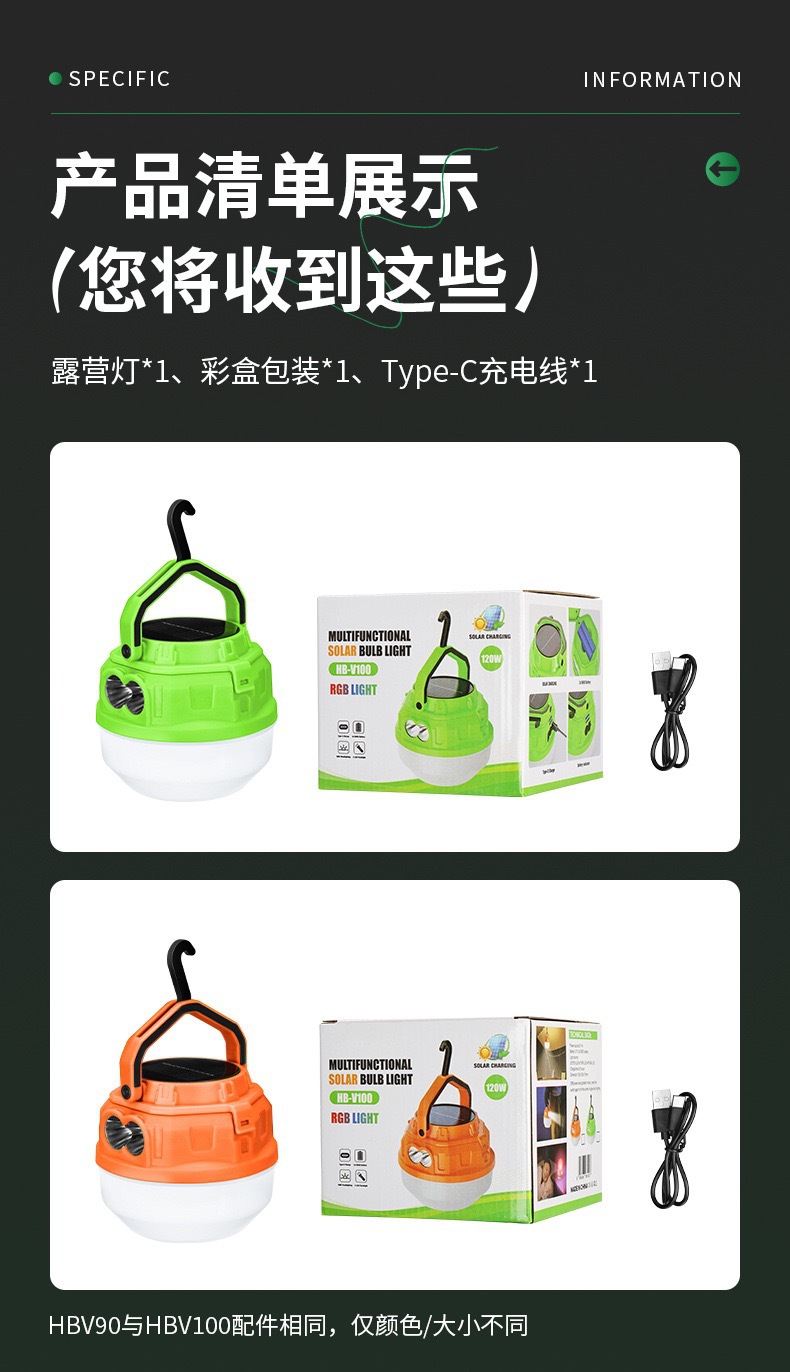 Cross-border outdoor camping lights, solar-charged camping lights, LED bulbs, household emergency night market street lamps pic 29