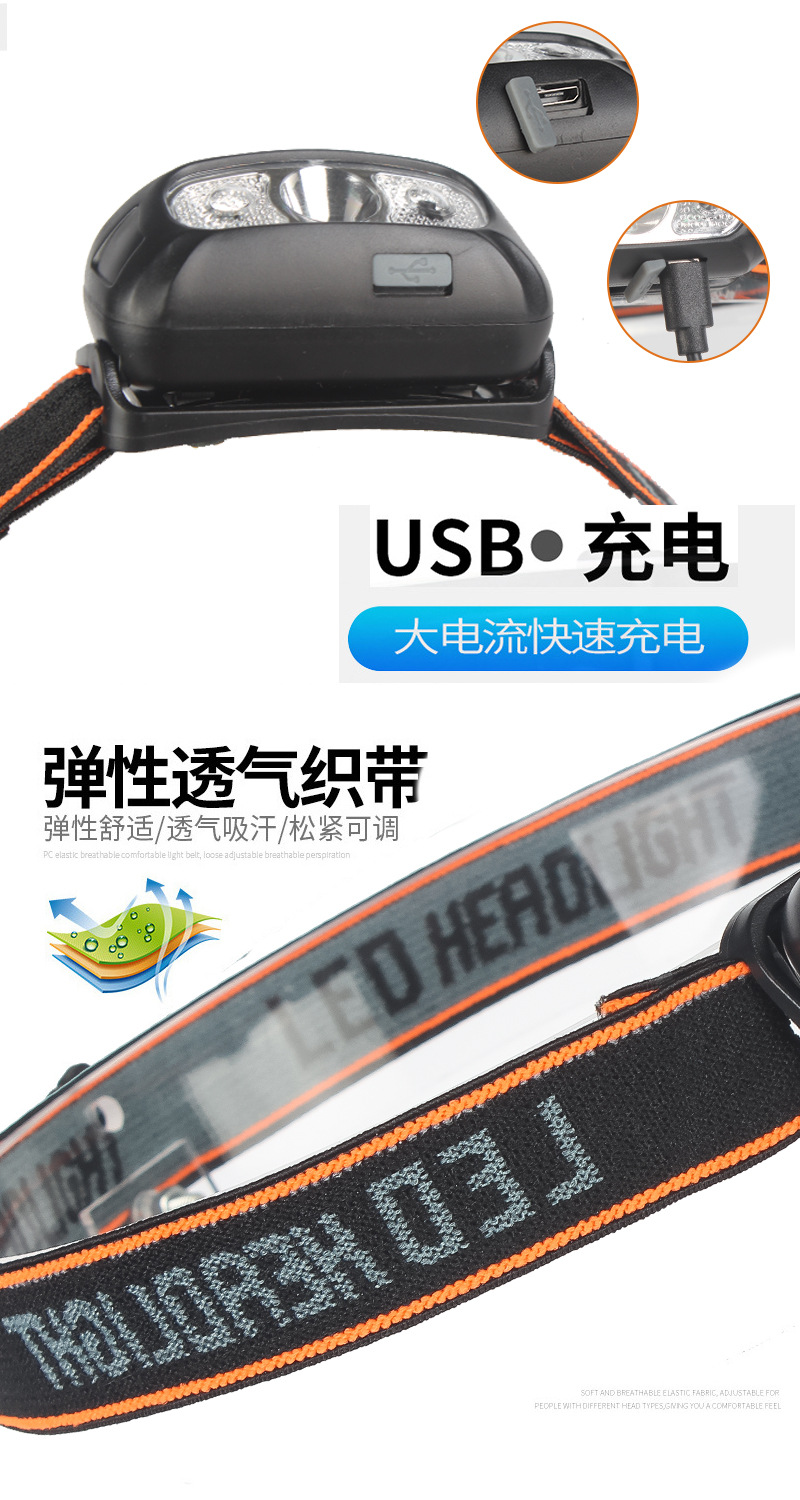 红色小头灯轻量化感应头灯Cob头灯矿灯手电筒详情10
