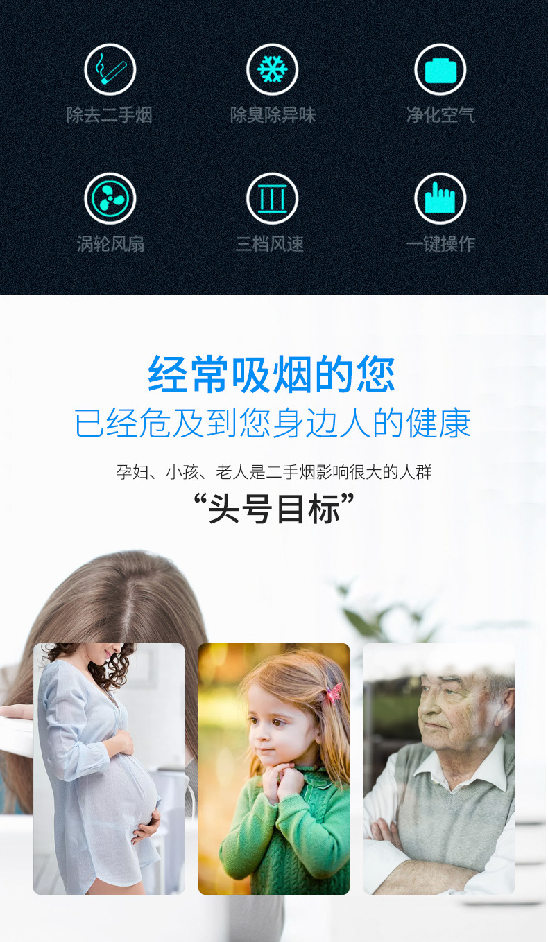 智能烟灰缸空气净化器 负离子家用小型除烟除味净化机陶瓷烟灰缸详情4