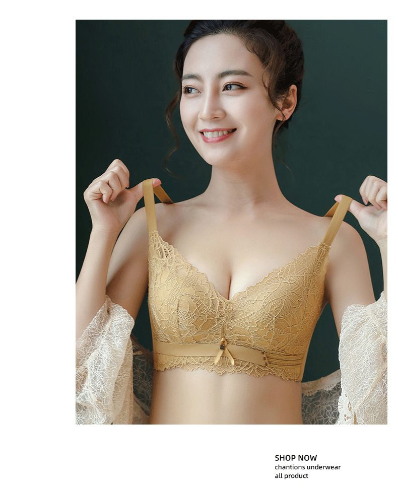 The Quyi style sexy lace bra for women, without a steel ring, small bust, flat bust, thickened, folded and adjustable bra cover pic 16