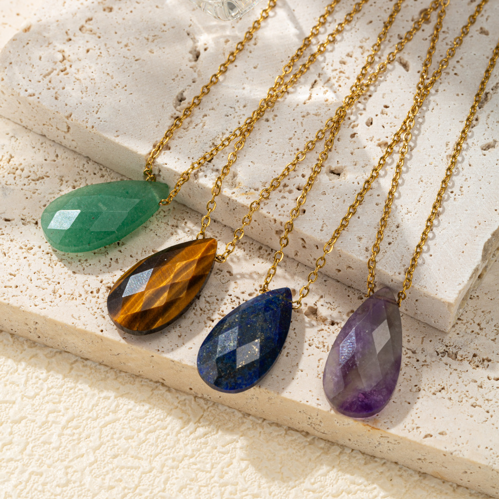 跨境热销新款时尚简约水滴天然石项链小众设计吊坠批发饰品项饰品详情2