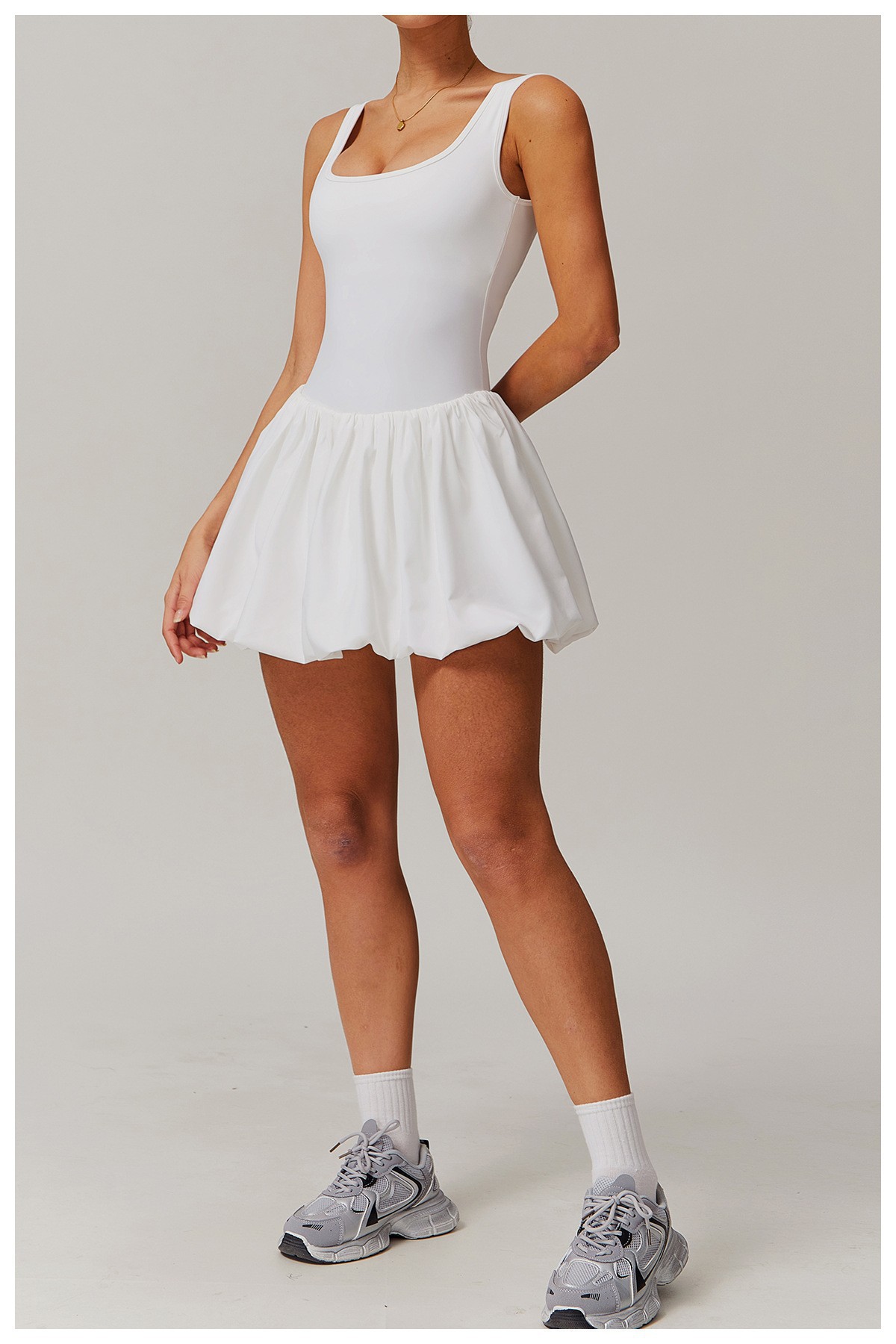 假两件防走光运动户外一体式短裙女带口袋运动短裤花苞速干网球服详情12