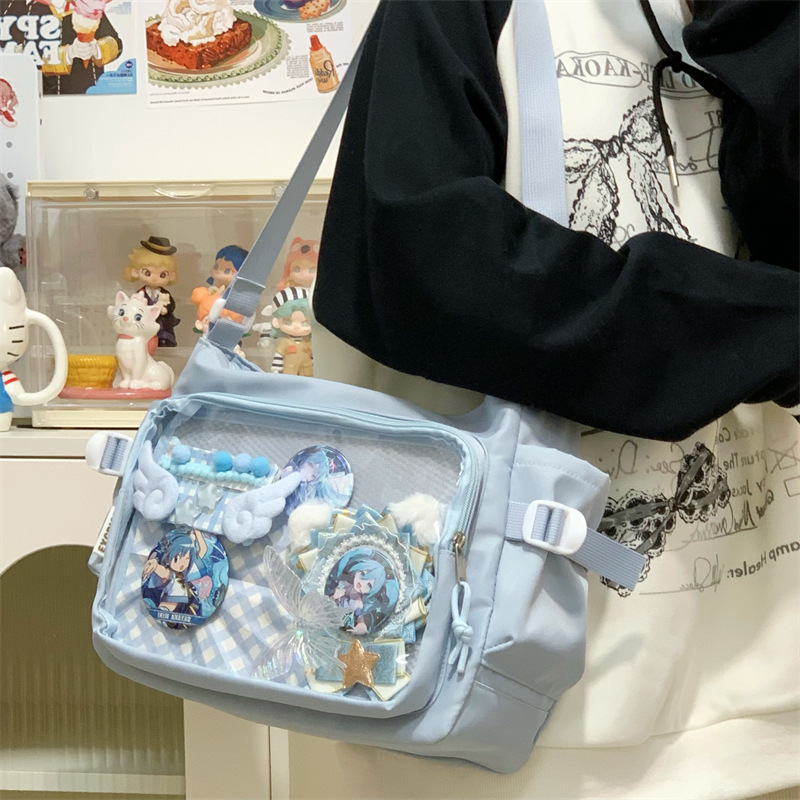 学院风痛包日系ins透明书包大容量简约单肩斜挎包时尚少女邮差包详情17