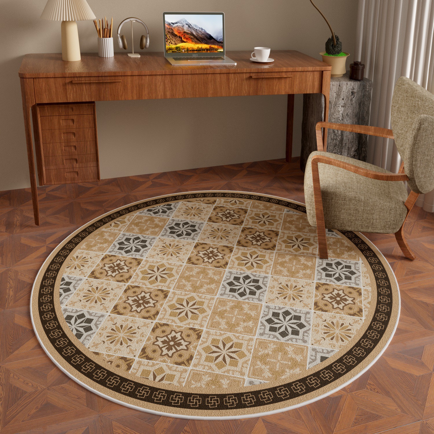 Retro round carpet, high-end feel, living room, bedroom, study, chair, wardrobe, dressing table, rocking chair, special floor mat, cross-border export, diatom mud absorbent floor mat, cartoon fun, bathroom, toilet, bathroom door, anti-slip and anti-drop, home use pic 16
