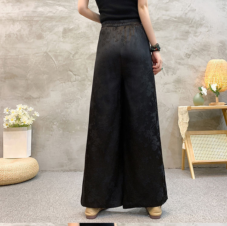 国潮绸面提花新中式民族风阔腿裤国风文艺刺绣花高腰休闲宽松长裤显瘦详情11