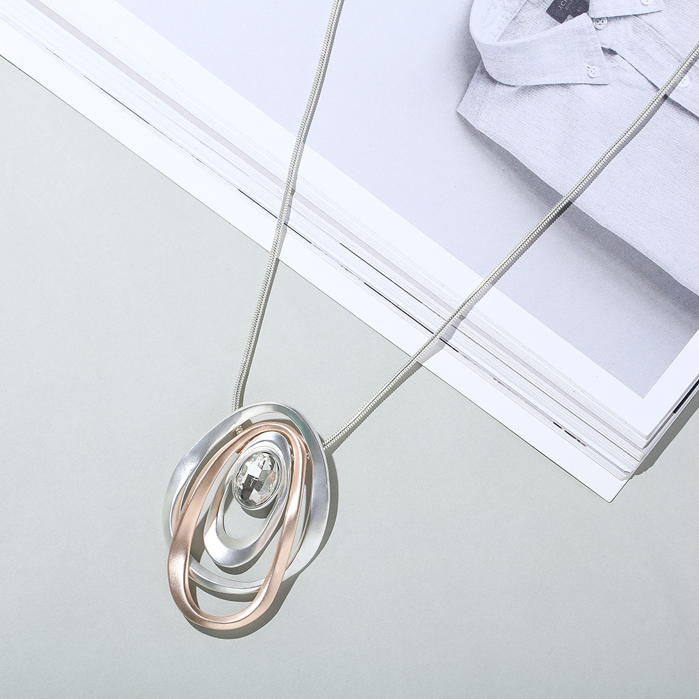 毛衣链跨境亚马逊爆款热销欧美时尚女式合金创意椭圆形项链长款详情7