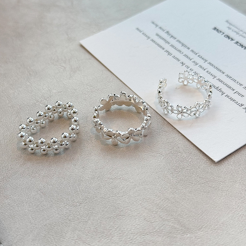 925纯银花朵戒指女简约优雅甜美气质森系小清新开口设计指环素银详情5