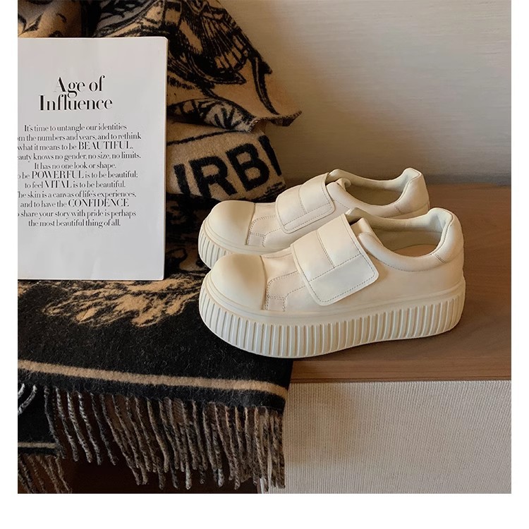 葡萄妈同款水洗马皮圆头魔术贴百搭厚底低帮休闲饼干板鞋女详情31