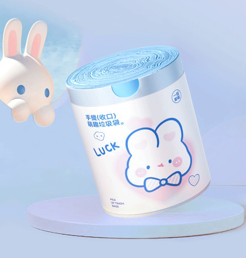 家用抽绳式垃圾袋厨房卫生间一次性可爱印花加厚大卷袋子现货批发详情5